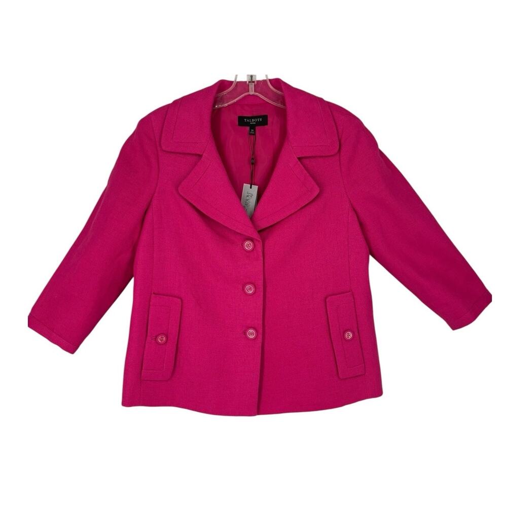 Talbots Jackie‎ Fit 100% Linen Jacket Womens 10 Petite Pink Preppy Classic NWT